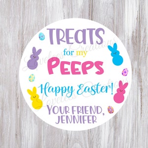 Personalized Kids Easter Sticker, Custom Peeps Easter Round Gift Label, Easter Favor Sticker, Happy Easter Basket, Classroom School Label