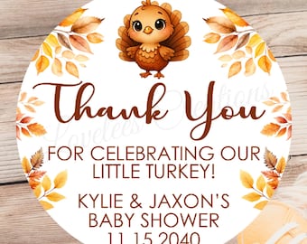 Little Turkey Baby Shower Sticker, Turkey Baby Shower Label,  Thank You Favor Label, Fall Baby Shower, Thanksgiving Baby Shower