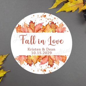 Fall in Love Sticker - Fall Leaves - Fall Wedding Sticker - Wedding Shower Label -  Bridal Shower Tag - Wedding Favor Sticker