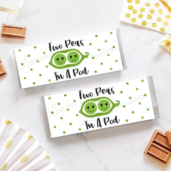 Two Peas In A Pod Chocolate Bar Wrapper, Baby Shower Candy Bar Wrapper, Two Peas Baby Shower Favor (Listing is for 12 Wrappers and 12 Foils)