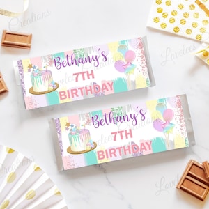 Birthday Chocolate Bar Wrapper - Girl Birthday Party Favor - Birthday Chocolate Favor (Listing is for 12 Wrappers and 12 Foils)
