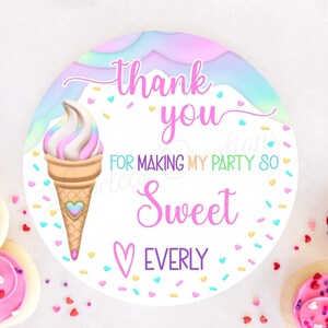 Ice Cream Birthday Sticker, Personalized Ice Cream Birthday Label, Custom Birthday Party Favor Sticker, Kids Birthday Sticker, Sweet One