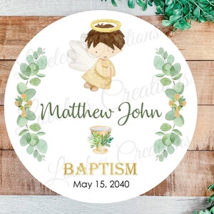 Baptism Angel Boy Personalized Label, Custom Christening Sticker, Mi Bautizo Label, Personalized Religious Favor Sticker, Baptism Favor