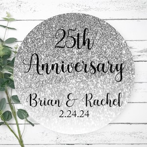 25th Anniversary Sticker, Personalized 25th Anniversary Label, Custom Silver Anniversary, Anniversary Favor Label, Silver Birthday Label