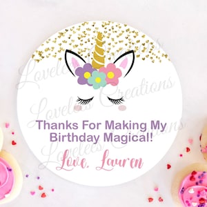 Personalized Unicorn Sticker, Custom Unicorn Birthday Label, Birthday Favor Sticker, Girl Unicorn Birthday Favor Label, Unicorn Baby Shower