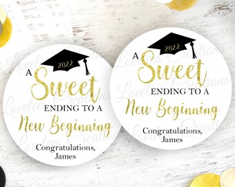 Graduation Sticker, A Sweet Ending To A New Beginning Label, Class of 2024 Graduation Sticker, Graduation Favor Label