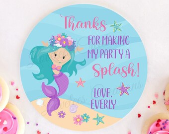 Mermaid Birthday Label, Mermaid Birthday Sticker, Birthday Favor Stickers, Mermaid Party Favor,  Mermaid Birthday Decorations