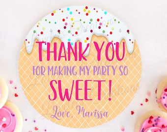 Sweet Personalized Birthday Stickers, Ice Cream Birthday Custom Labels, Birthday Party Favor Stickers, Kids Birthday Stickers, Sweet One