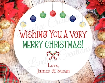 Wishing You A Very Merry Christmas Sticker, Personalized Christmas Sticker/Label, Custom Holiday Label, Personalized Holiday Sticker