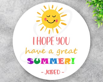 Sun Sticker, Personalized Kids Summer Gift Sticker, Customized Summer Classroom School Gift Sticker, Bubble Birthday Favor Sticker