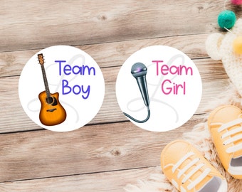 Team Boy Team Girl Baby Shower Sticker, Team Guitar and Team Microphone Gender Reveal Label, Team Boy Team Girl Baby Reveal Party Label