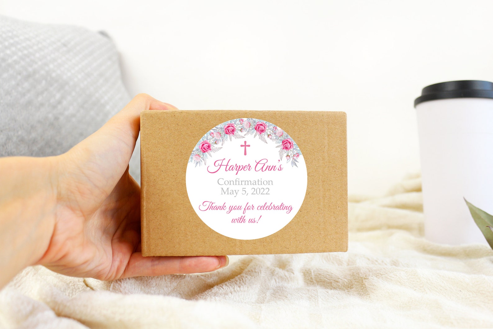 Confirmation Code Stickers Personalized Confirmation Sticker, Custom Confirmation Pink Flower ...