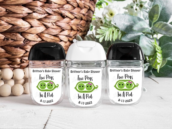 Two Peas In A Pod Sanitizer Sticker, Twin Boy and Twin Girl Peas In A Pod Sanitizer Label, Custom Baby Shower Favor Sticker, Favor Labels
