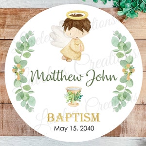 Baptism Angel Boy Personalized Label, Custom Christening Sticker, Mi ...