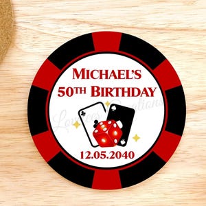 Poker Chip Theme Birthday Label, Personalized Poker Theme Bachelor Party Label, Custom Wedding Labels, 21st Birthday Labels, Casino Sticker