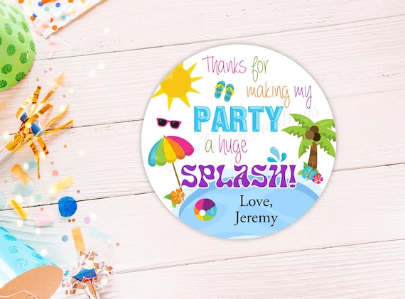 Pool Party Thank You Stickers | Summer Birthday Favor Labels, Custom Name Tags, Swim Party, Splash Party, Goodie Bags, Treat Bag Stickers