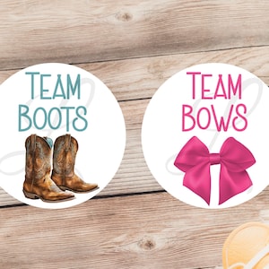 Team Boots Team Bows Baby Shower Sticker, Gender Reveal Baby Shower Label, Team Boy Team Girl Baby Reveal Party Label, Boots Bows