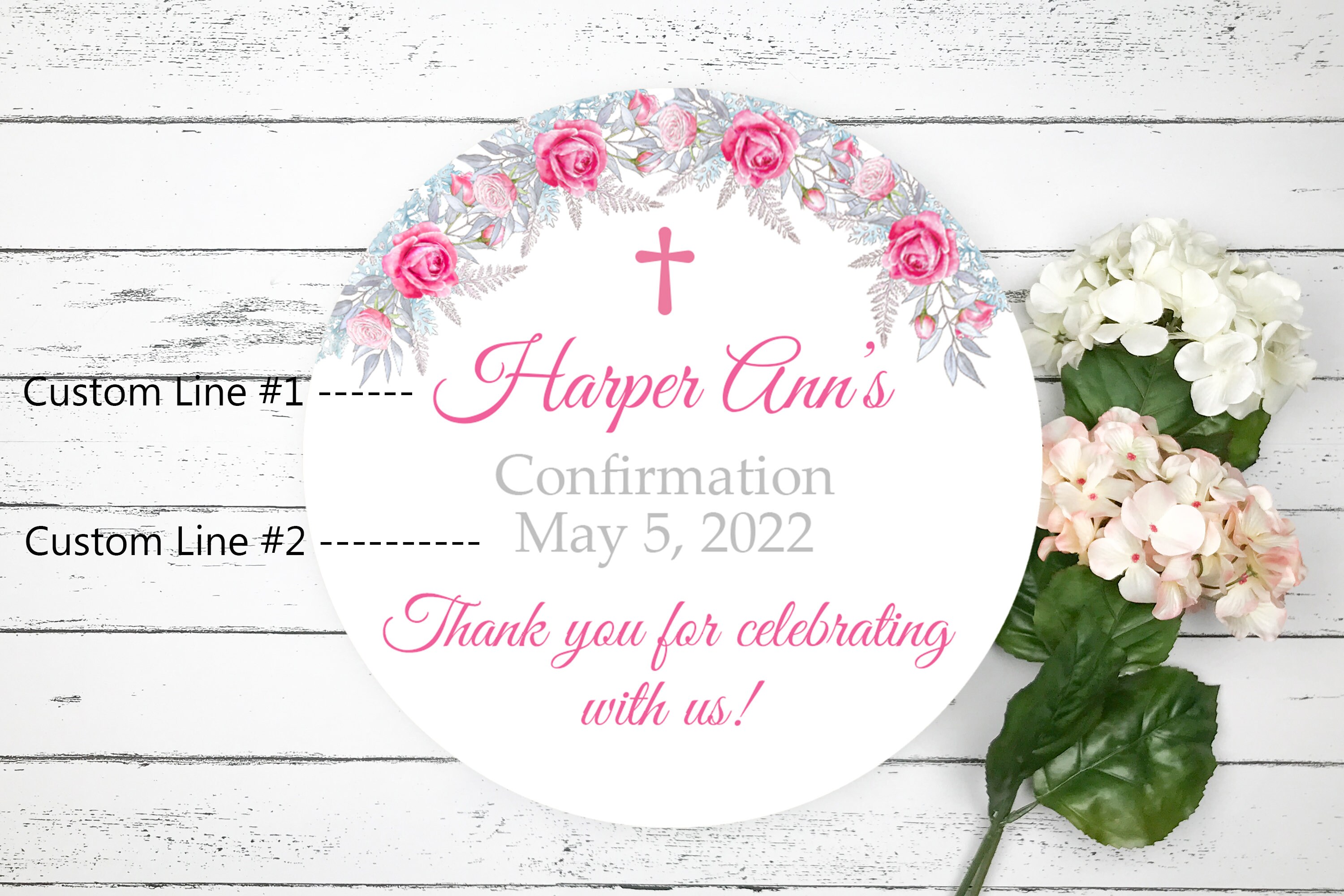 Personalized Confirmation Sticker, Custom Confirmation Pink Flower ...