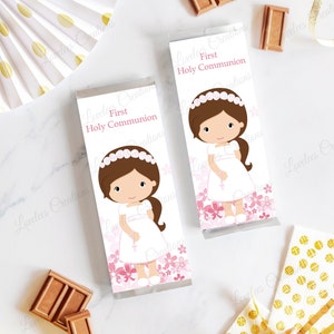 First Holy Communion Chocolate Bar Wrapper, Girl First Communion Favor (Listing is for 12 Wrappers and 12 Foils)