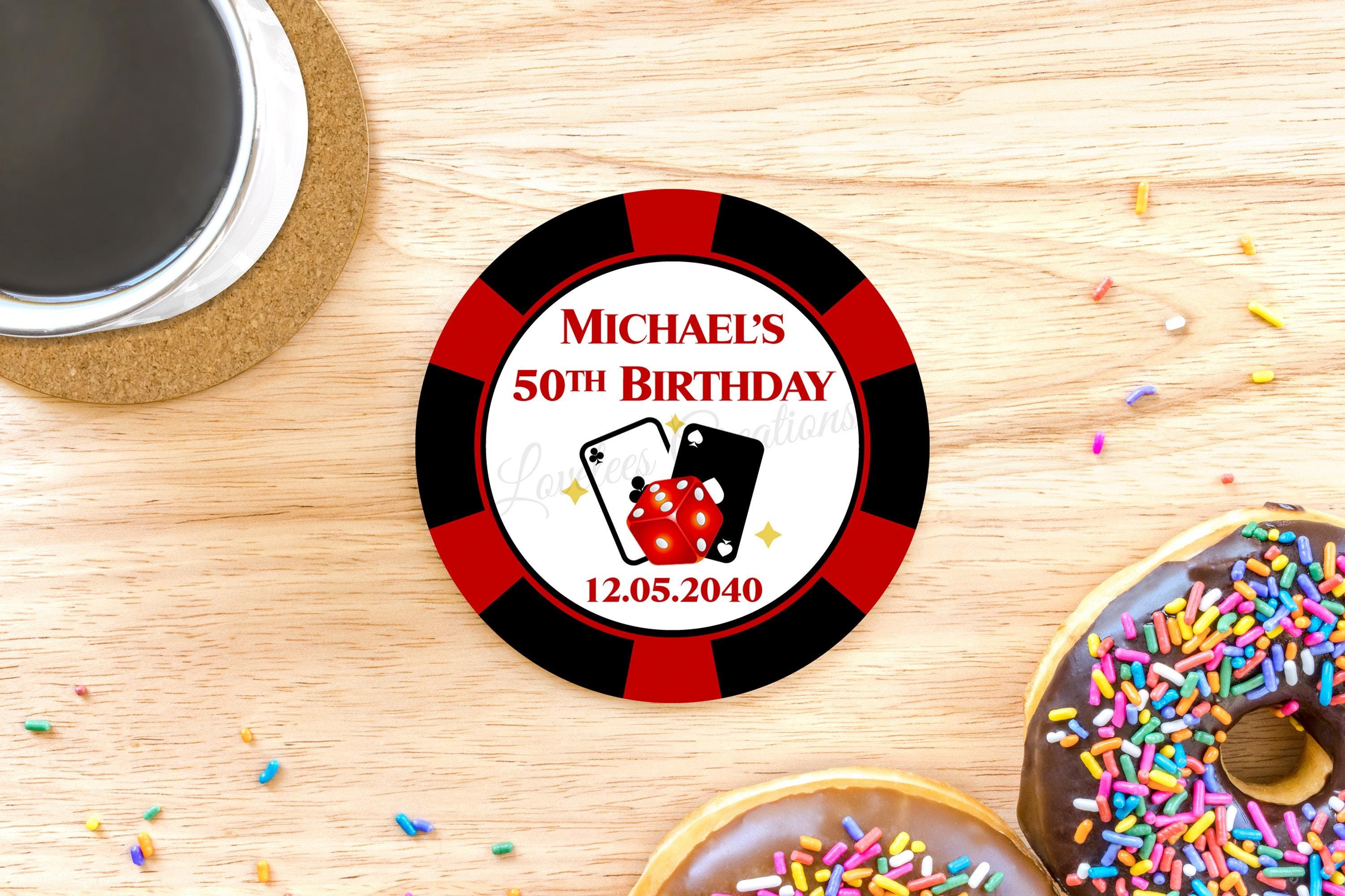Poker Chip Theme Birthday Label, Personalized Poker Theme Bachelor Party Label, Custom Wedding Labels, 21st Birthday Labels, Casino Sticker