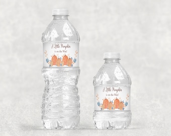 A Little Pumpkin Water Bottle Wrapper, Pumpkin Baby Shower Party Favor Water Bottle Labels, Boy Baby Shower Water Bottle Wrapper