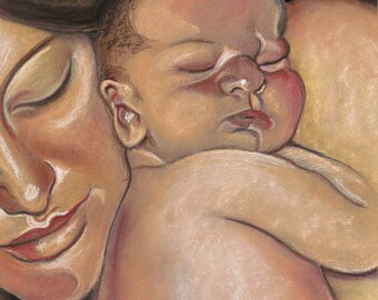 Mother and Child - 6.5" x 12.5" digital print gloss card 1/2 inch border