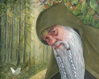 The Merlin - Prophet of the Woods - 6"x9" greeting card, blank inside, description on back