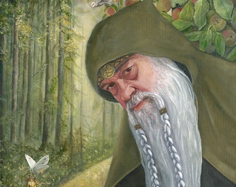 The Merlin - Prophet of the Woods , Reproduction Giclee on canvas - 24"x36"