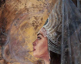 The High Priestess - Guardian of The Mystery - Wisdom Keeper  - 8&quot; x 16&quot; Signed Limited Edition Giclee on Fine Art Paper