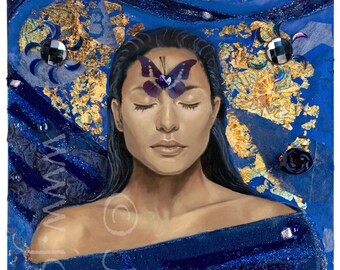 Indigo Dreams (Goddess Chakra Series) - 6" x 9" Wenskaart - Blanco binnenkant, beschrijving op de achterkant