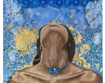 Blaues Flüstern der Wahrheit - Reproduktion Giclee auf Leinwand 18 "x 36"
