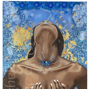 Blue Whispers of Truth (Goddess Chakra Series) - Stampa digitale 6,5" x 12,5" su carta lucida - bordo da 1/2 pollice
