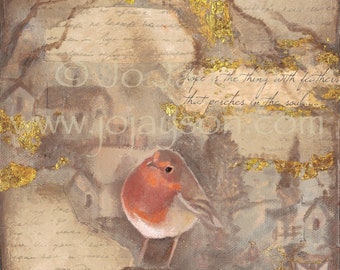 Robin Redbreast - Reproduction Giclee print on Canvas - 8" x 8"