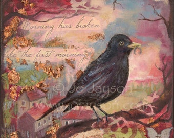 Blackbird - Fine Art giclee Print on Canvas 7x7 - limited signed edition