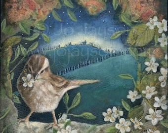 Sparrow - Giclee Reproduction on Canvas 8"x 8"