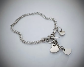 Triple Heart Bracelet. Sterling Silver; UK Handmade.