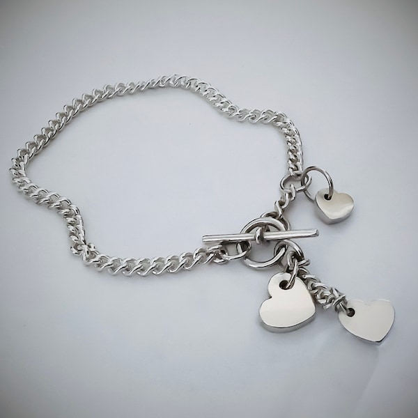 Triple Heart Bracelet. Sterling Silver; UK Handmade.