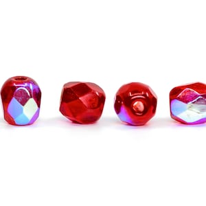 Filo di perle ceche vintage lucidate a fuoco – Rosso rubino AB sfaccettate rotonde da 4 mm