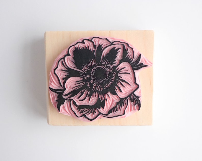 Wood mounted rubber stamp One year anniversary First year anniversary Paper anniversary gift Wedding flower keepsake Gift under 50
