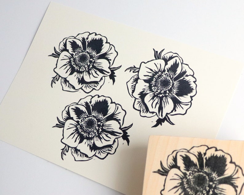 Wood mounted rubber stamp One year anniversary First year anniversary Paper anniversary gift Wedding flower keepsake Gift under 50