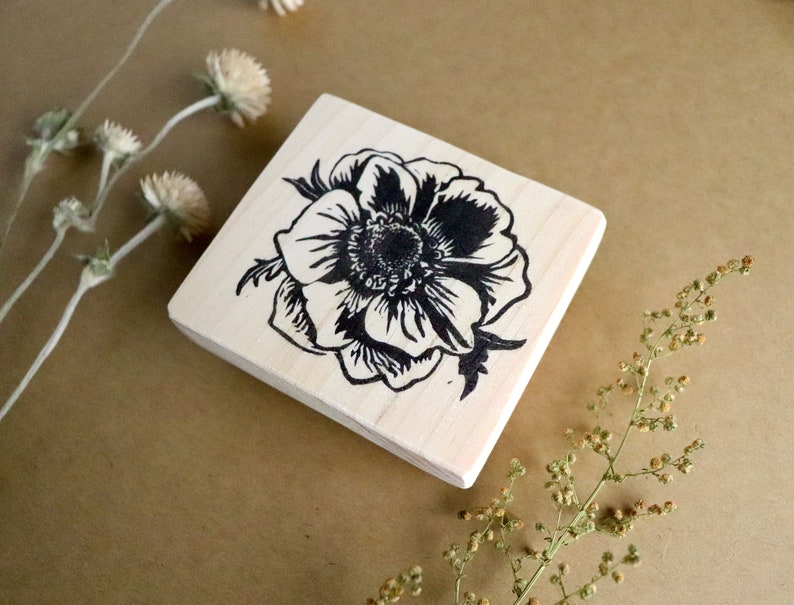 Wood mounted rubber stamp One year anniversary First year anniversary Paper anniversary gift Wedding flower keepsake Gift under 50