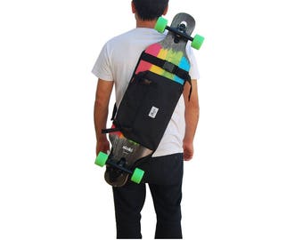 Rugzak om het longboard, cruiser, surfskate, e-board of skate te dragen - Zwarte kleur