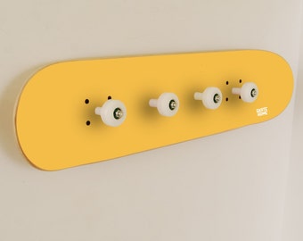 Beautiful skateboard coat rack perfectly in an entry way or bedroom to your backpack, jacket, coats or caps - Coat Rack Yellow