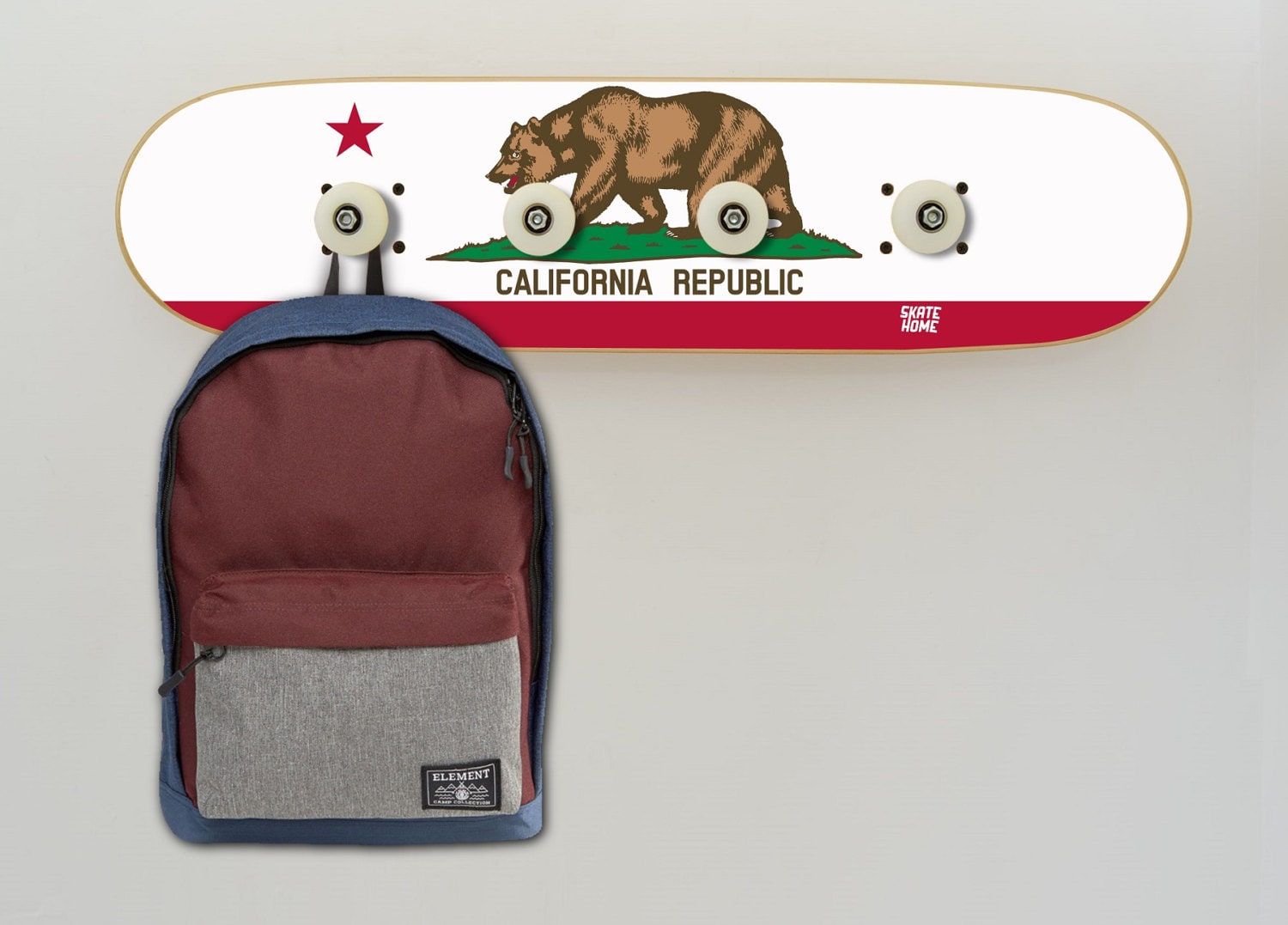 Décoration Enfants Skateboard Porte-Manteau - Chambre Enfant Organisateur Skate Manteau Drapeau Cali