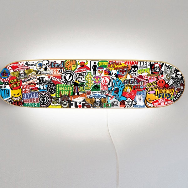 Skateboard Lampe, applique murale LED, Skateboard brand stickers