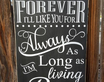 I'll love you forever, I'll like you for always wood sign
