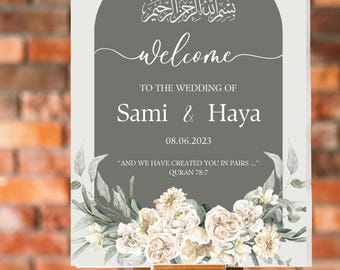 Panneau de bienvenue de mariage musulman, panneau de bienvenue de Nikkah, ketl kitab, téléchargement numérique