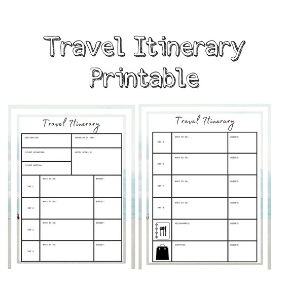 Travel Itinerary Printable Instant Download | Etsy