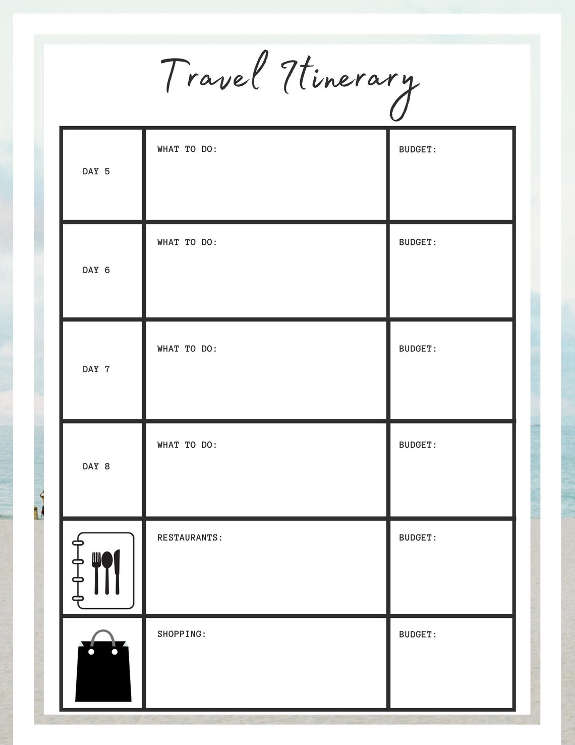 Travel Itinerary Printable Instant Download Etsy Travel Itinerary Printable Instant Download Etsy
