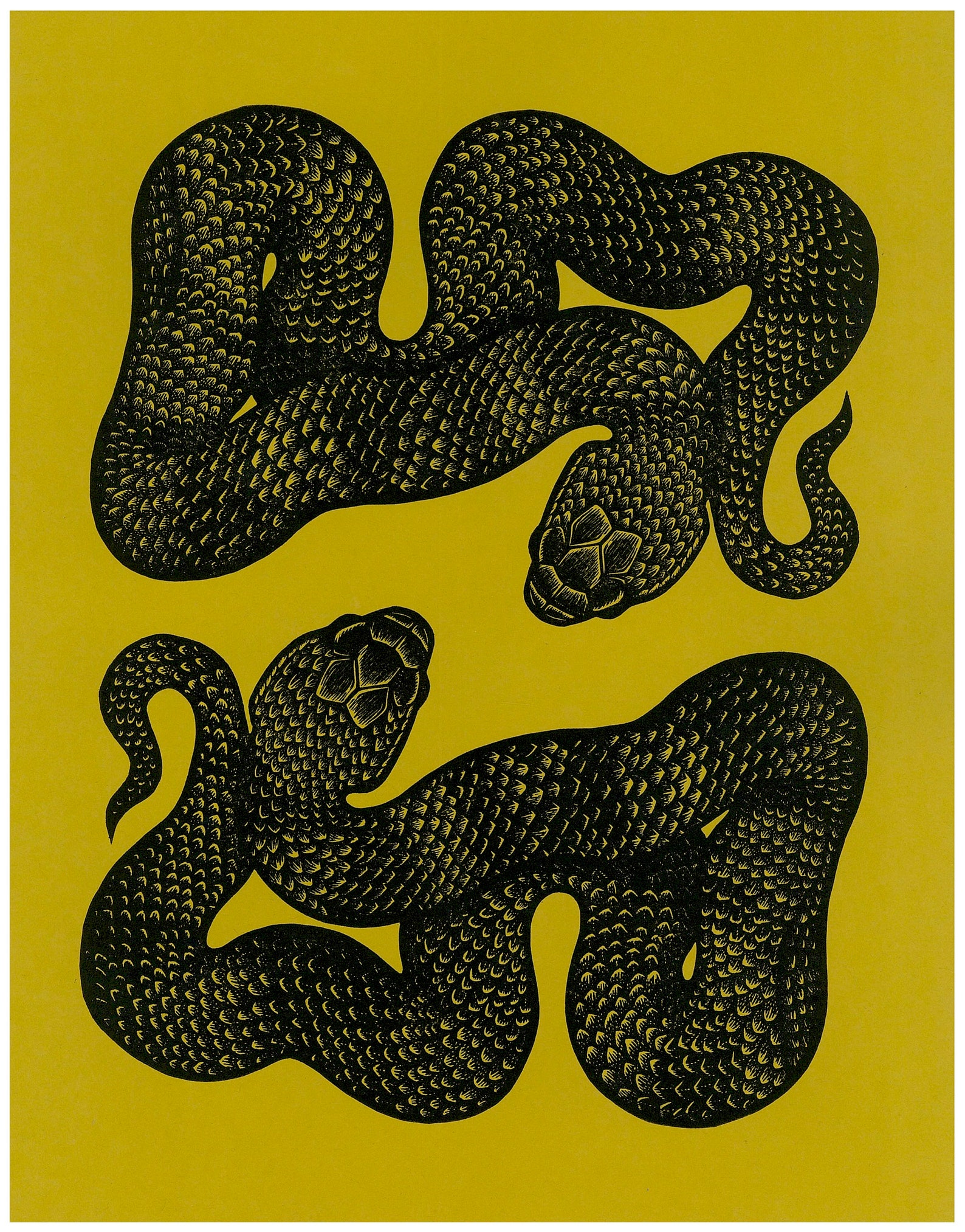 Twin Snakes Original Linocut/Letterpress Print / Cottonmouth Etsy